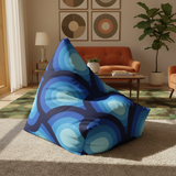 70s Retro Peacock Eye Home Decor Bean Bag Cover – Blue Midcentury Modern Seat