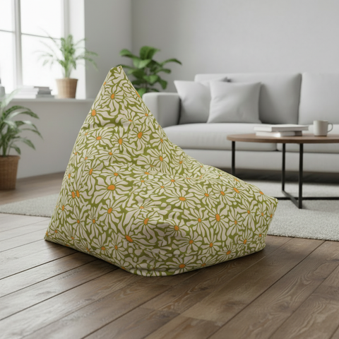 Bold 70s RETRO DAISIES Canvas Bean Bag Chair Cover Midcentury in 2 Sizes