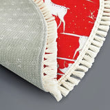 Red White Deer Fox Bunny Round Christmas Retro Rug with Tassels
