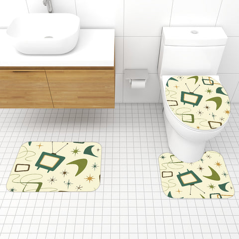 60s Retro Atomic Bathroom Rugs Set | Midcentury Modern Bathroom Decor