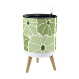 Floral 70s Retro Plant Pot with Wooden Legs: Green White Black Decor