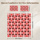 70s Retro Comforter Set: Queen Size Microfiber Bedding with Pink Circle Print