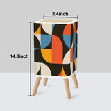 Scandi Style Square Trash Can with Lid, Abstract Geometric 60s 70s