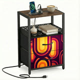 Midcentury Bedside Cabinet - Side Table with Power Outlet & USB Ports