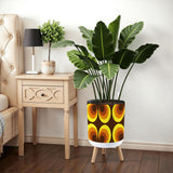 Retro 70s Scandi Style Plant Pot with Wooden Legs: Yellow Orange Brown