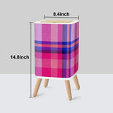 Nordic Square Small Trash Can with Lid, Tartan Check Fabric Blue Pink Red