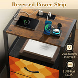Retro 70s Bedside Table - Side Table with Power Strip & Storage Drawers