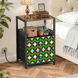 Retro 70s Bedside or Side Table with Charging Station & Storage