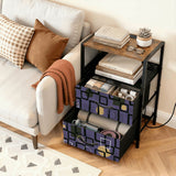 Retro Atomic Side Table with Power Outlets - Nightstand with Two Drawers