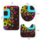 70s Style Bathroom Mat Set | Retro Midcentury 3-Piece Rugs, Geometric Rainbow Colors Black