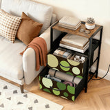 Polka Dot Midcentury Retro Nightstand with Built-In Charging Station