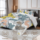 60s Floral Leaf Retro Comforter Set: Queen Size Microfiber Bedding