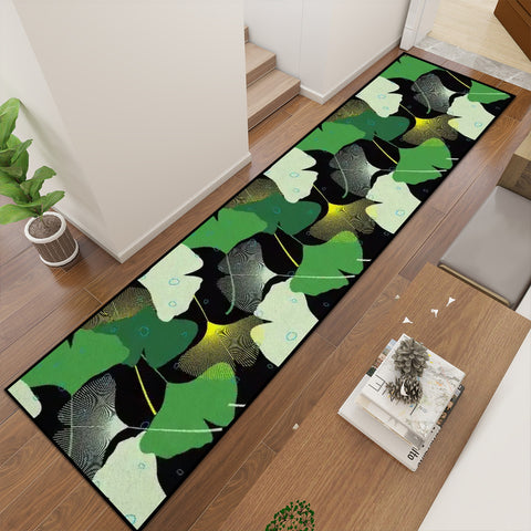 Multiple Sizes Runner Rug, Retro Gingko Black Green Gold Vintage Decor