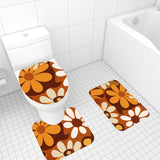 Bold Floral 70s Style Bathroom Mat Set | Retro Midcentury 3-Piece Rugs
