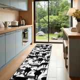 Black & White Reindeer Runner Rug – Scandinavian Winter Retro Hallway Decor
