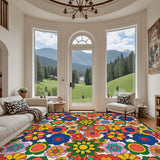 70s Flowr Power Retro Midcentury Rug – Floral Soft Non-Slip Area Carpet