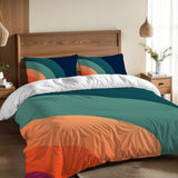 Retro 70s Rainbow Midcentury Duvet Cover Set: Blue Green Orange Bedding