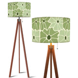 Retro Scandi Nordic Tripod Floor Lamp, Green Tones Flowers