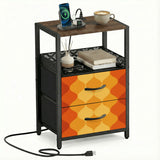 Retro 70s Bedside Table - Side Table with Power Strip & Storage Drawers