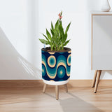 Nordic Style Plant Pot with Wooden Legs - Blue Beige Retro 60s