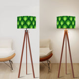 Green 70s Retro Tripod Floor Lamp – Midcentury Peacock Eye Linen Shade