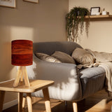 Midcentury Modern Tripod Table Lamp – Faux Wood Linen Shade, Remote