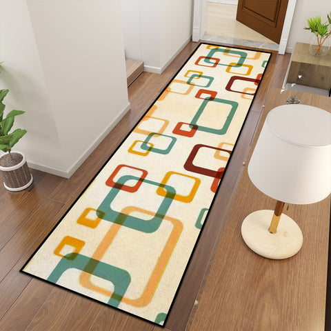 Retro 60s Runner Rug – Midcentury Modern Multi Sizes Non-Slip Polyester