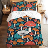 Retro Mushrooms Duvet Cover Set: 70s Full Size Microfiber Bedding