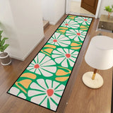 Floral 70s Multiple Sizes Runner Rug – Midcentury White Green Yellow - retro runner