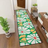 Floral 70s Multiple Sizes Runner Rug – Midcentury White Green Yellow - retro runner