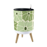 Floral 70s Retro Plant Pot with Wooden Legs: Green White Black Decor - retro plant pot