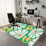 Floral Green White Yellow Midcentury Rug – No Tassels Retro 70s Home Decor - retro rug