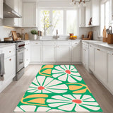 Floral Green White Yellow Midcentury Rug – No Tassels Retro 70s Home Decor - retro rug
