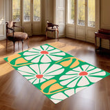 Floral Green White Yellow Midcentury Rug – No Tassels Retro 70s Home Decor - retro rug