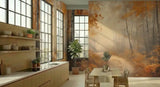 Foggy Tree Path Oil Painting Full-Wall Peel & Stick Wallpaper Custom Sizes - 144’’x100’’ - retro wallpaper