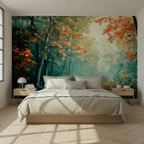 Foggy Tree Path Oil Painting Full-Wall Peel & Stick Wallpaper - Custom Sizes - 144’’x100’’ - retro wallpaper