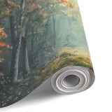 Foggy Tree Path Oil Painting Full-Wall Peel & Stick Wallpaper - Custom Sizes - 144’’x100’’ - retro wallpaper