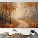 Foggy Tree Path Oil Painting Full-Wall Peel & Stick Wallpaper Custom Sizes - 144’’x100’’ - retro wallpaper