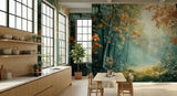Foggy Tree Path Oil Painting Full-Wall Peel & Stick Wallpaper - Custom Sizes - 144’’x100’’ - retro wallpaper