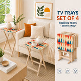 Foldable Snack Tables Set of 4 with Rack – Midcentury Retro Wooden TV Trays - 4 Pack - retro tv tray