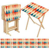 Foldable Snack Tables Set of 4 with Rack – Midcentury Retro Wooden TV Trays - 4 Pack - retro tv tray
