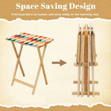 Foldable Snack Tables Set of 4 with Rack – Midcentury Retro Wooden TV Trays - 4 Pack - retro tv tray