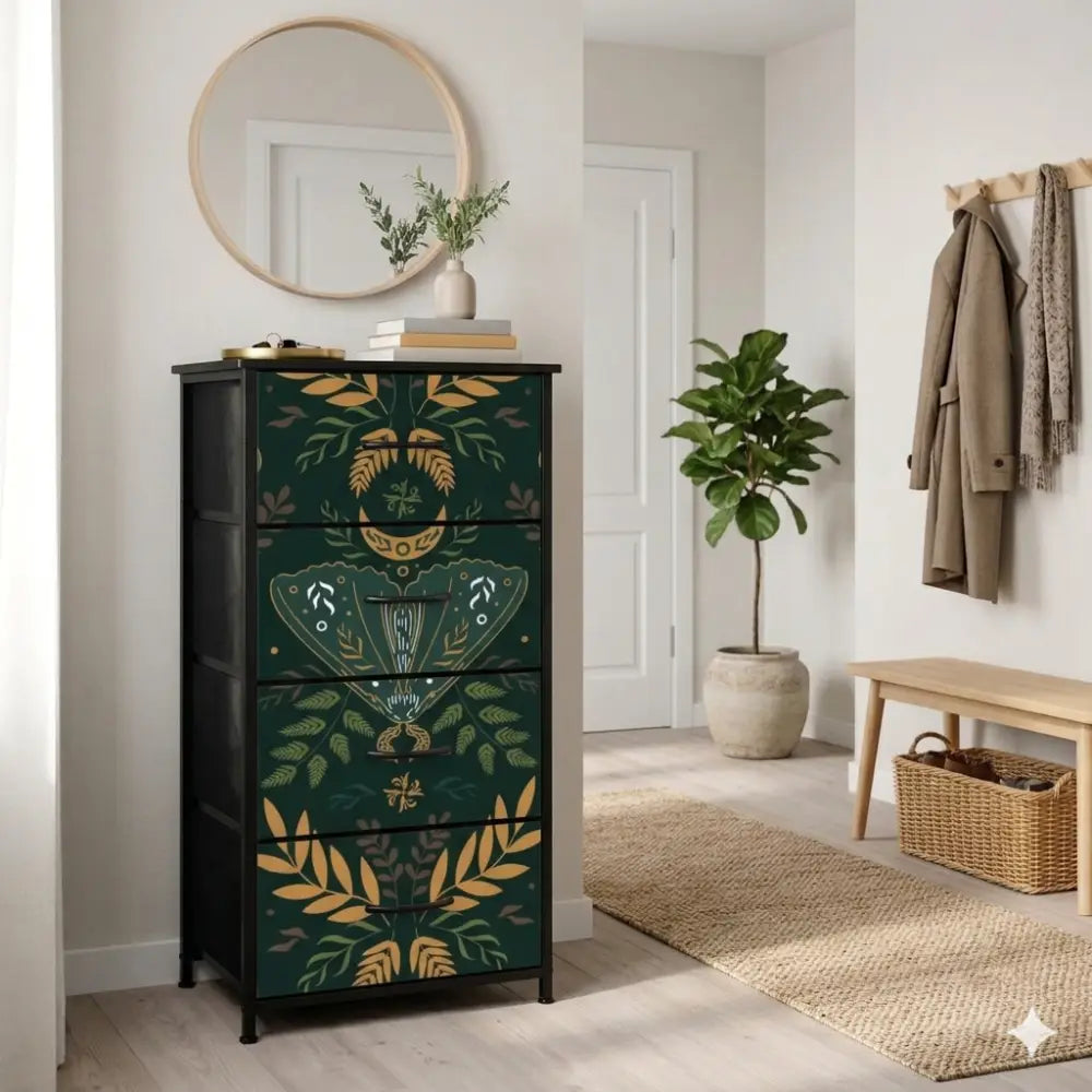 Folkloric 60s Scandi Retro Dresser: Vintage Steel Frame Fabric Storage