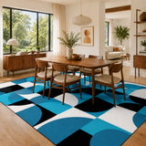 Geometric 1960s Retro Area Rug 12x9 ft – Plush Midcentury Non-Slip Carpet - retro rug