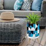 Geometric Pattern 60s Retro Nordic Style Plant Pot with Wooden Legs - retro plant pot