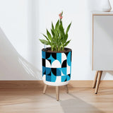 Geometric Pattern 60s Retro Nordic Style Plant Pot with Wooden Legs - retro plant pot