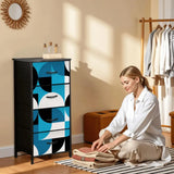 Geometric Retro 60s 4-Drawer Fabric Dresser – Midcentury Storage - retro dresser
