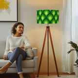 Green 70s Retro Tripod Floor Lamp – Midcentury Peacock Eye Linen Shade - retro floor lamps