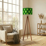 Green 70s Retro Tripod Floor Lamp – Midcentury Peacock Eye Linen Shade - retro floor lamps