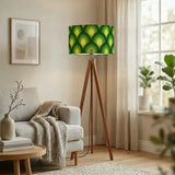 Green 70s Retro Tripod Floor Lamp – Midcentury Peacock Eye Linen Shade - retro floor lamps